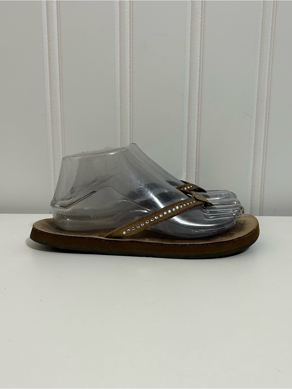 Rainbow flip flop Gem Studded Brown Leather Thong Sandal